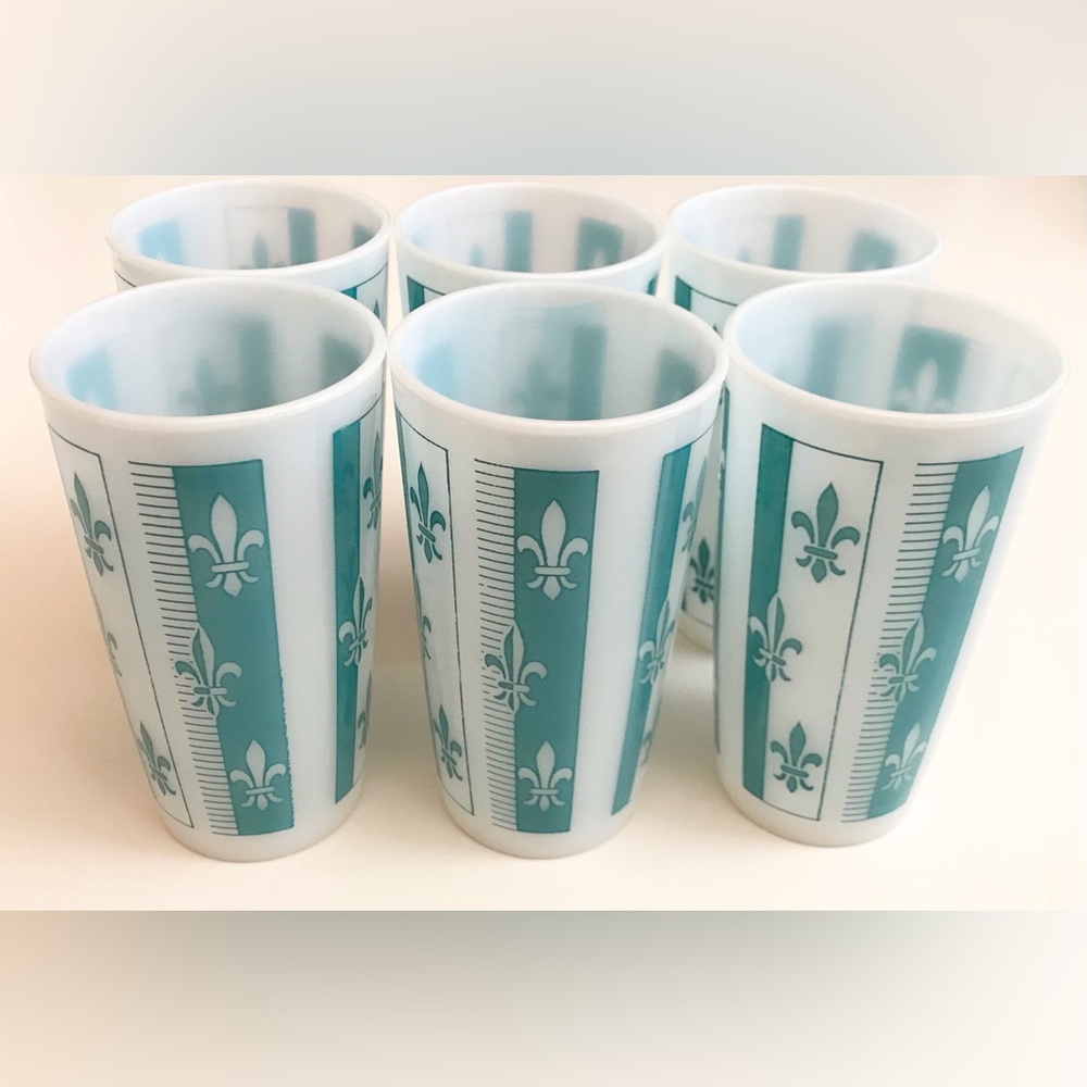 EUC Hazel Atlas Fleur De Lis 12oz High Ball Glasses Set of 6
